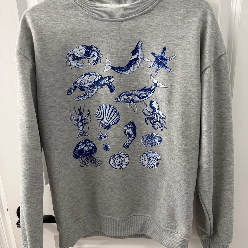 Gray sea life Print women's Sweater